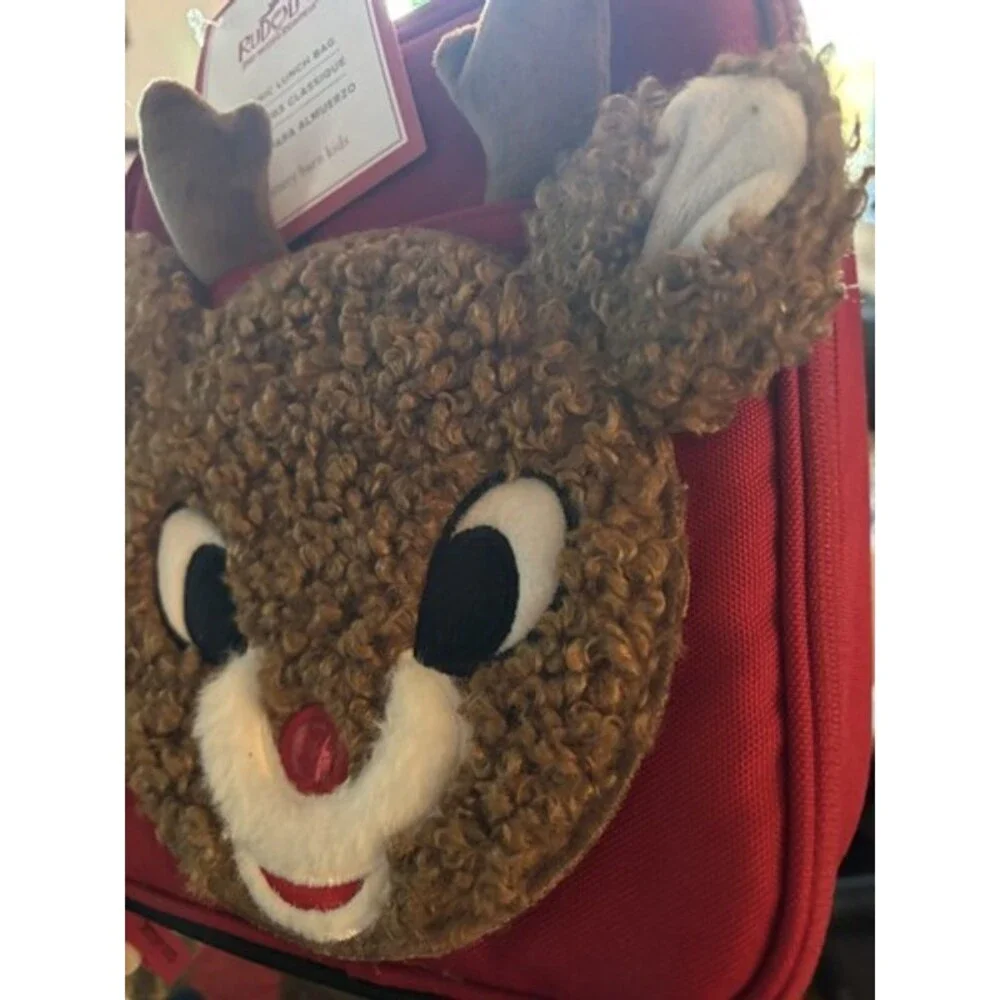 School Pottery barn Christmas holiday RUDOLPH LUNCH BOX BAG+Utensil gift pre /